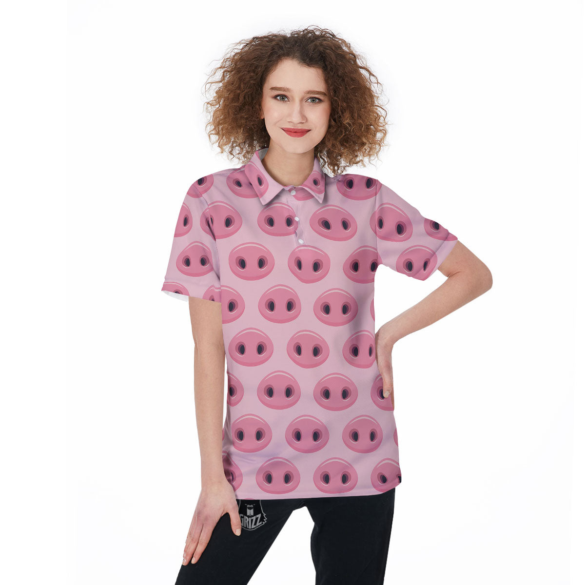 Pig Nose Pink Print Pattern Women's Golf Shirts-grizzshop
