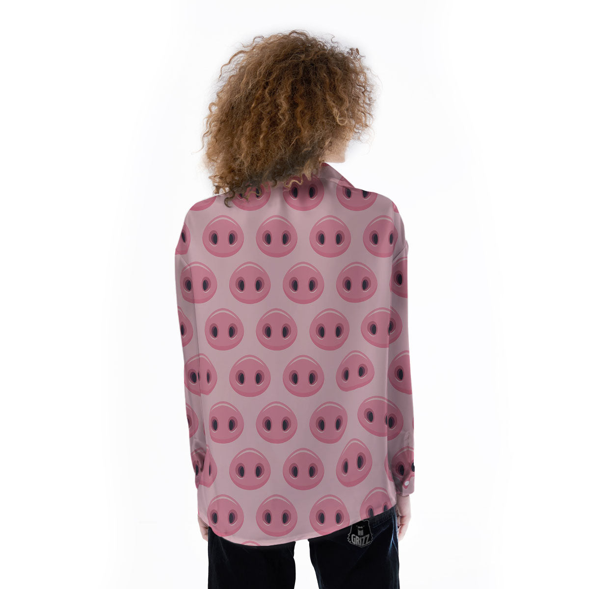 Pig Nose Pink Print Pattern Women's Long Sleeve Shirts-grizzshop