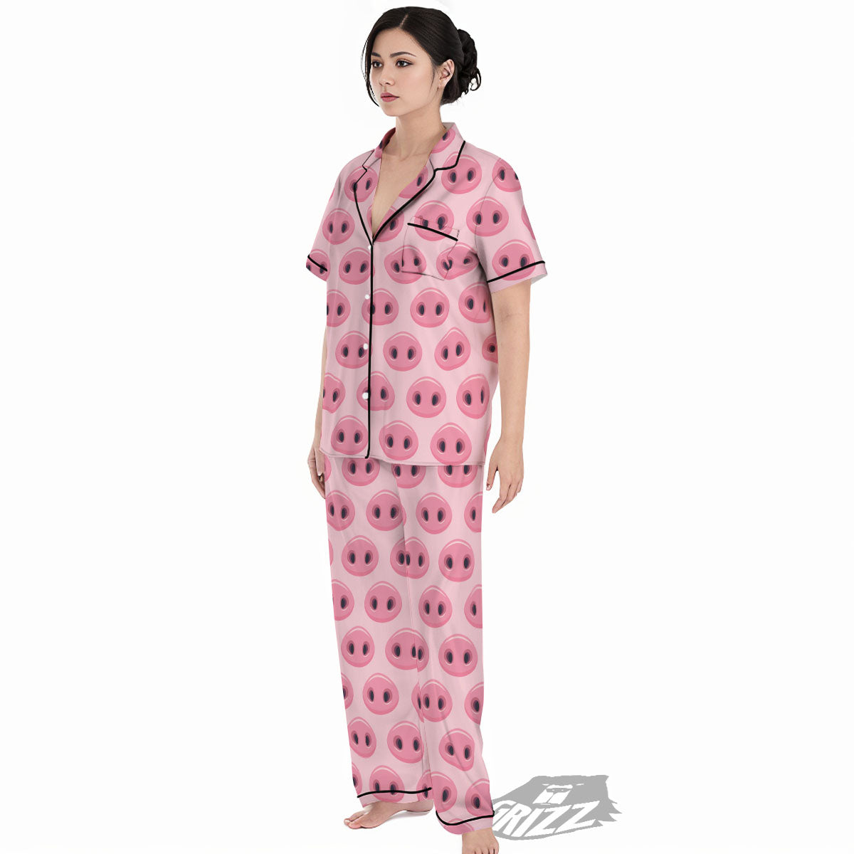 Pig Nose Pink Print Pattern Women's Pajamas Set-grizzshop