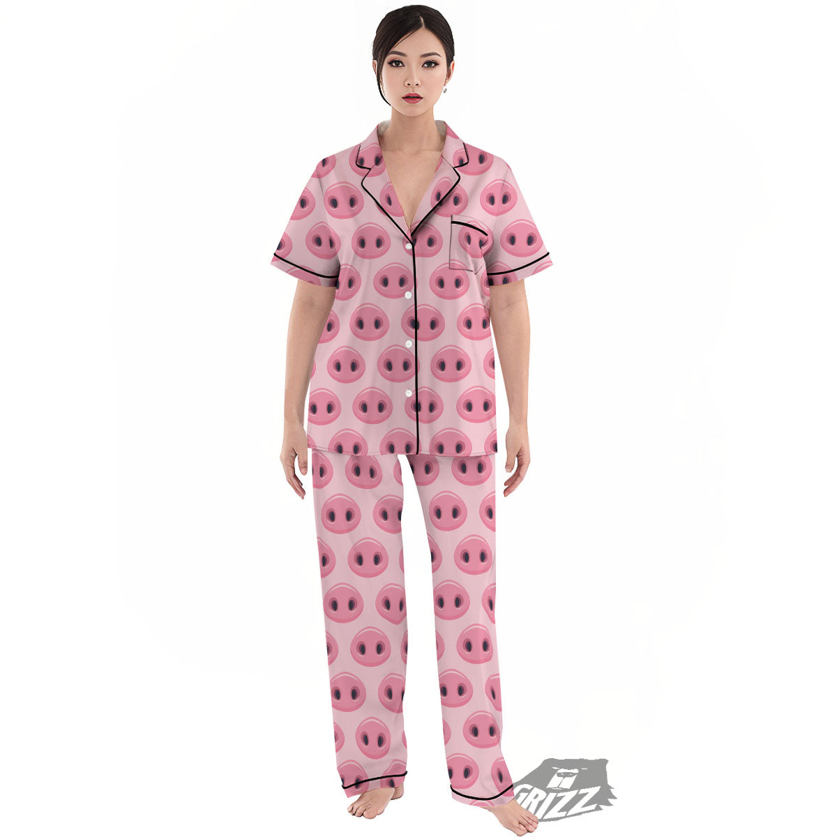 Pig Nose Pink Print Pattern Women's Pajamas Set-grizzshop