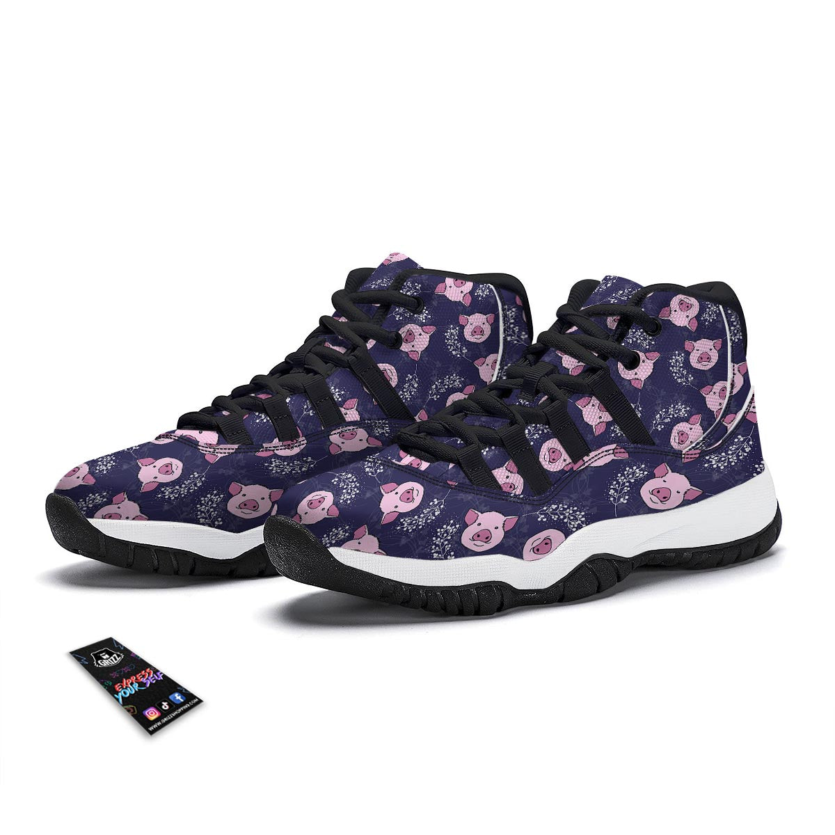 Pig Pattern Print Black Bball Shoes-grizzshop