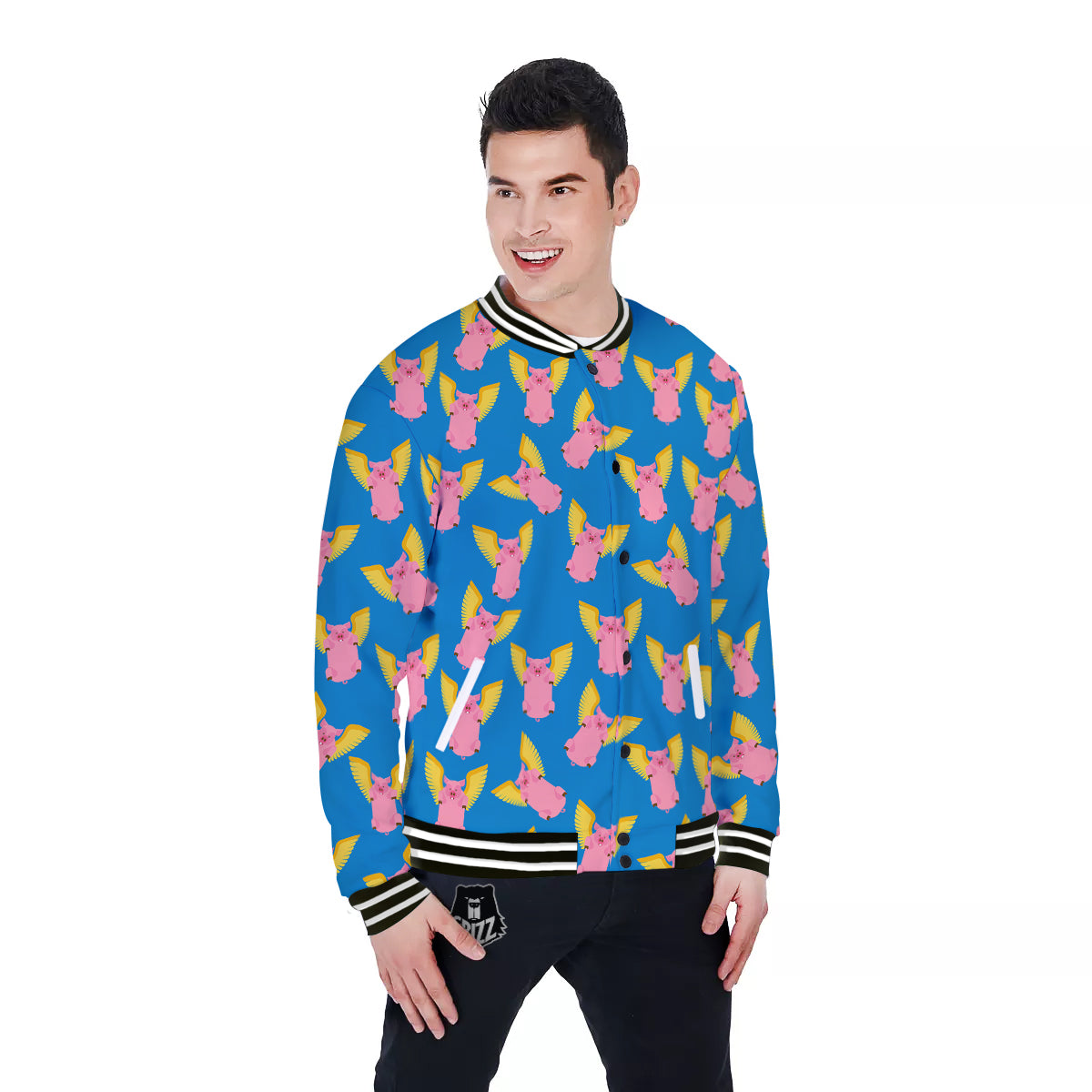 Pig Pink Vintage Print Pattern Baseball Jacket-grizzshop