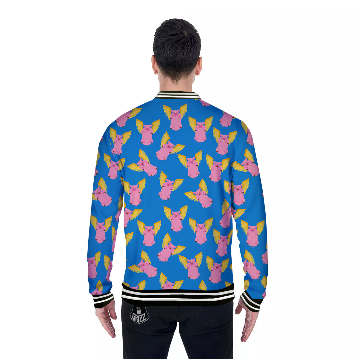 Pig Pink Vintage Print Pattern Baseball Jacket-grizzshop