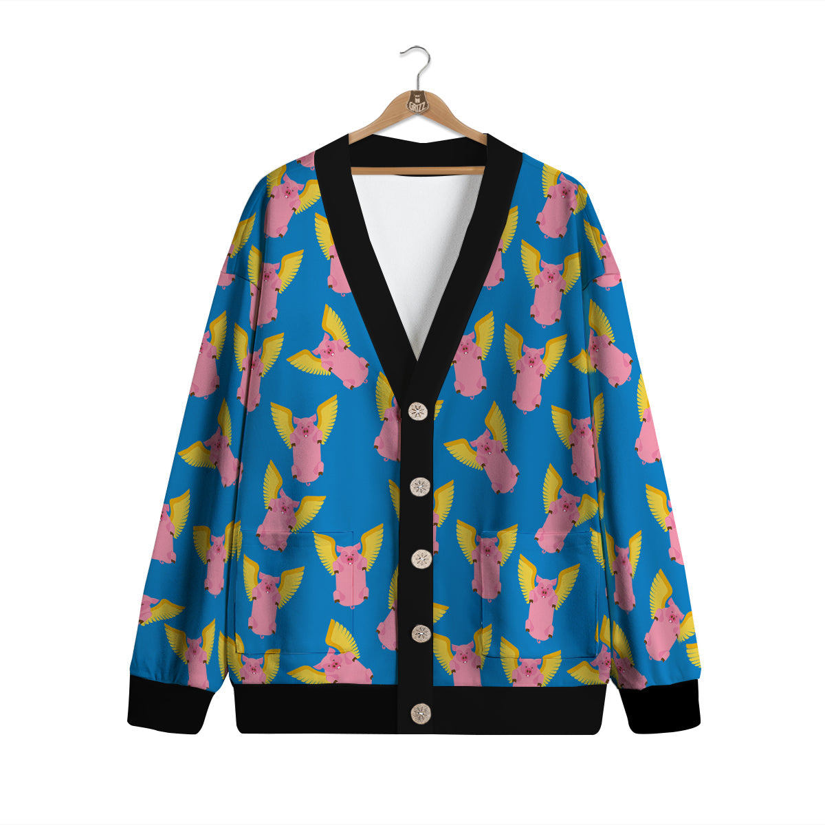 Pig Pink Vintage Print Pattern Cardigan-grizzshop