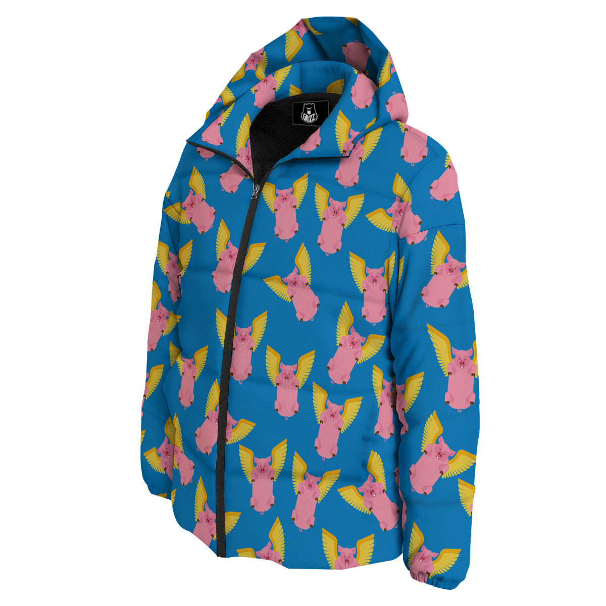 Pig Pink Vintage Print Pattern Down Jacket-grizzshop