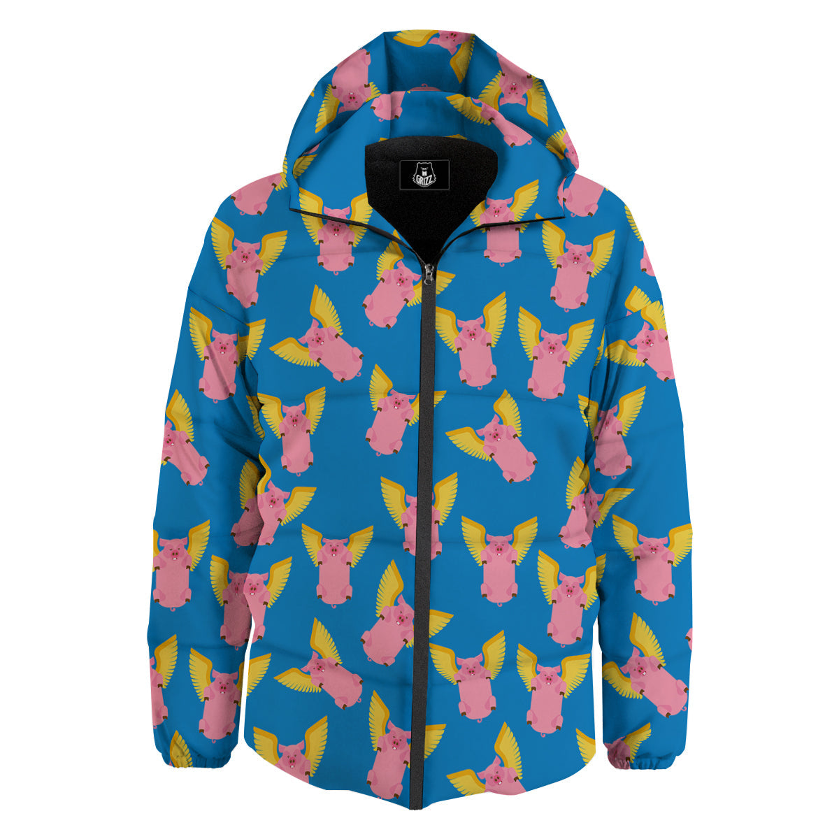 Pig Pink Vintage Print Pattern Down Jacket-grizzshop