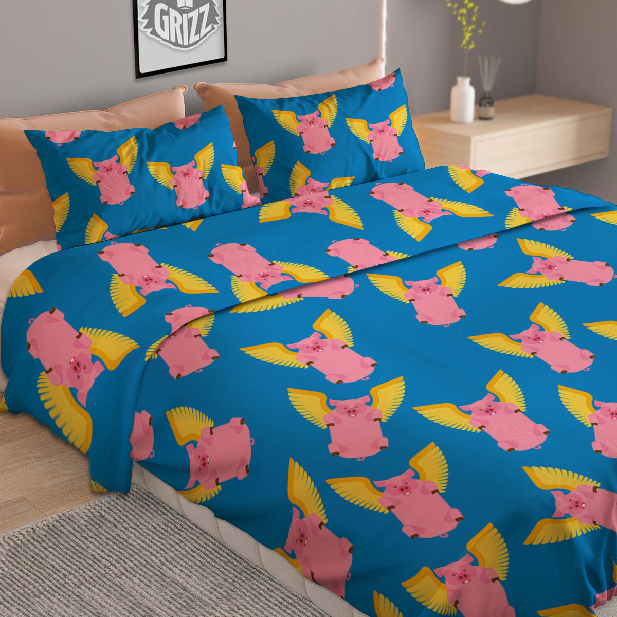 Pig Pink Vintage Print Pattern Duvet Cover Bedding Set