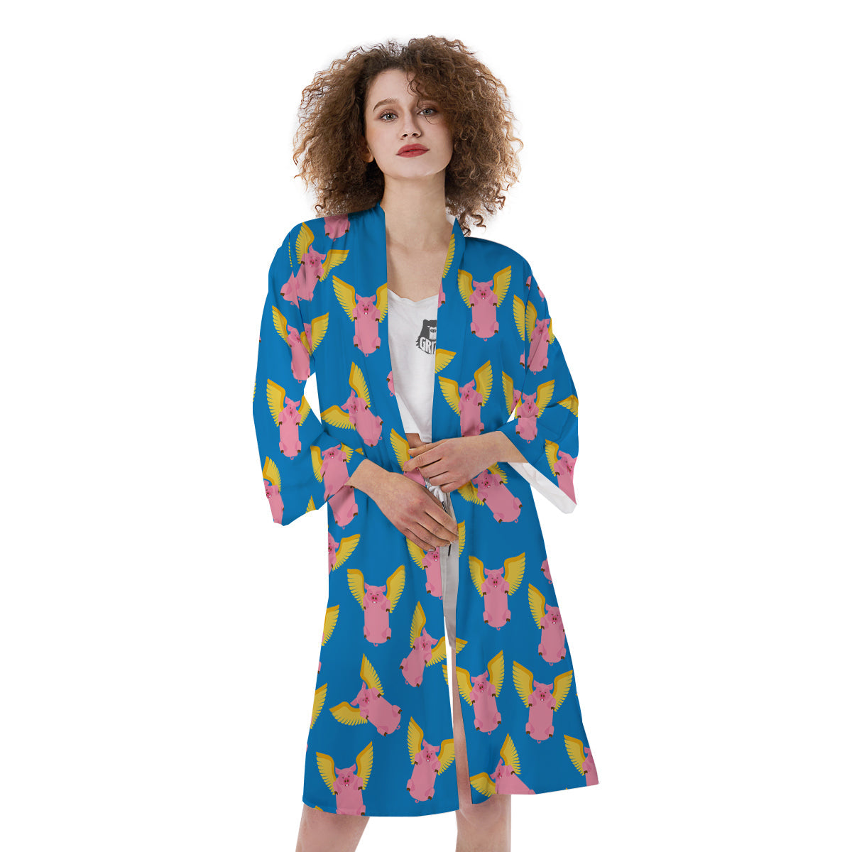 Pig Pink Vintage Print Pattern Kimono-grizzshop