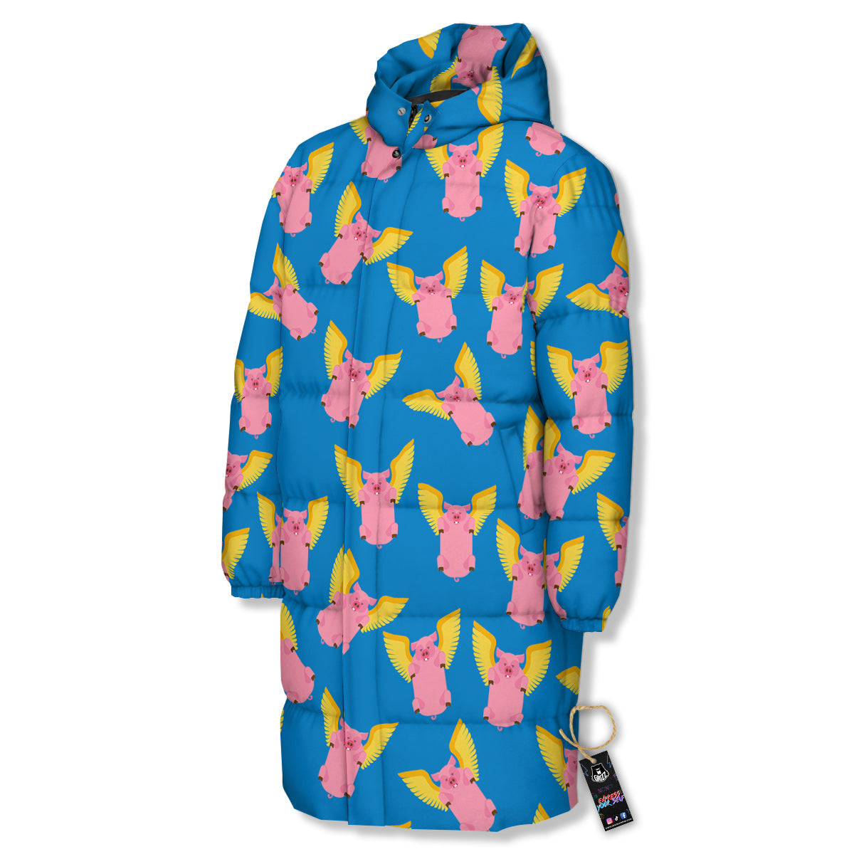 Pig Pink Vintage Print Pattern Long Down Jacket-grizzshop