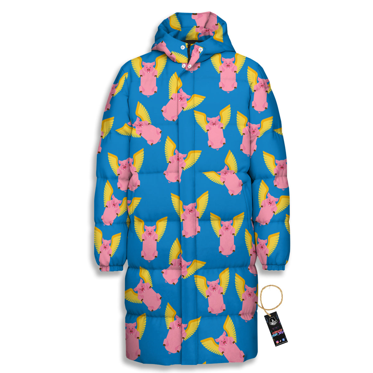 Pig Pink Vintage Print Pattern Long Down Jacket-grizzshop