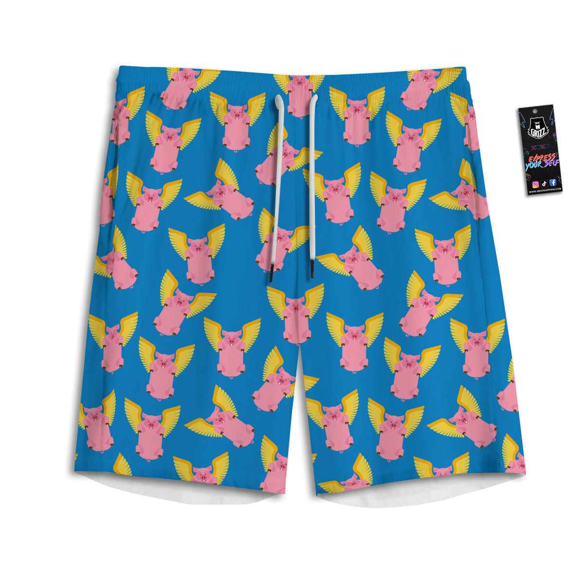 Pig Pink Vintage Print Pattern Men's Athletic Shorts