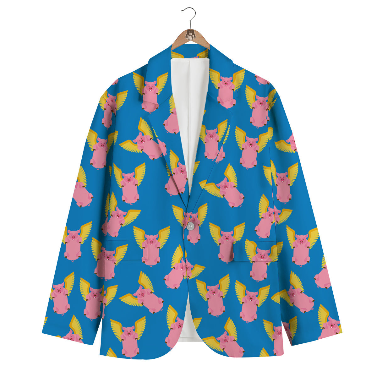 Pig Pink Vintage Print Pattern Men's Blazer-grizzshop