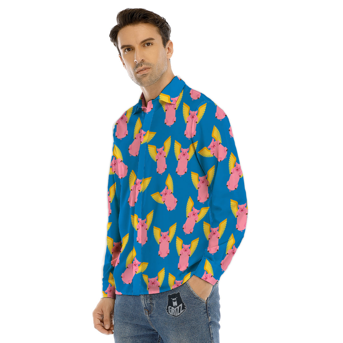 Pig Pink Vintage Print Pattern Men's Dress Shirts-grizzshop
