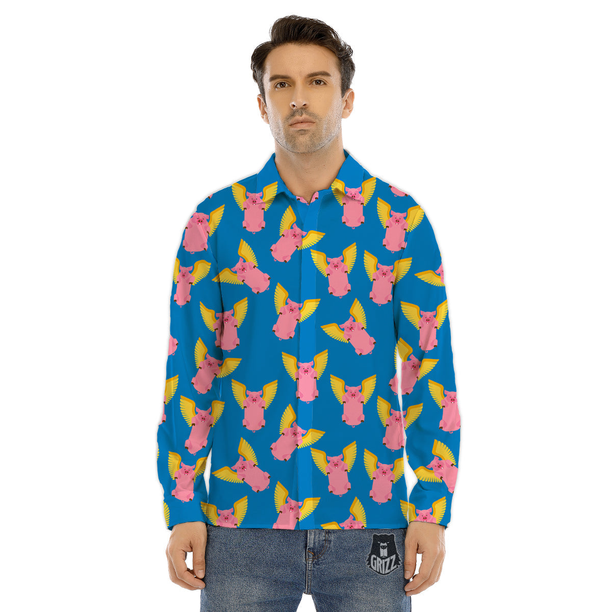 Pig Pink Vintage Print Pattern Men's Dress Shirts-grizzshop