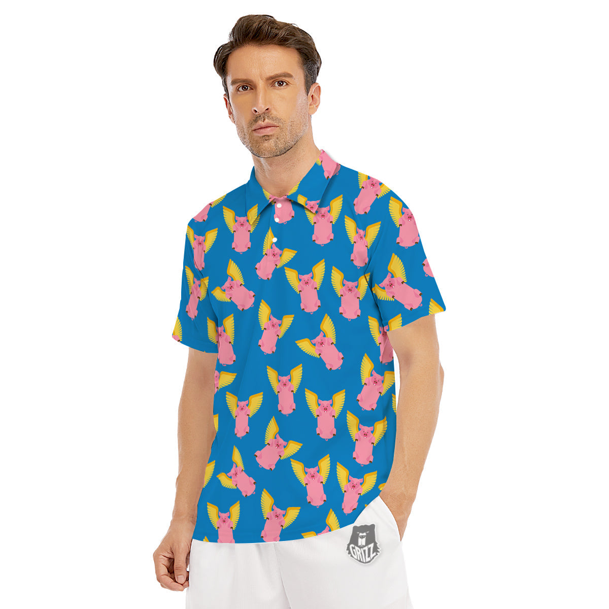 Pig Pink Vintage Print Pattern Men's Golf Shirts-grizzshop