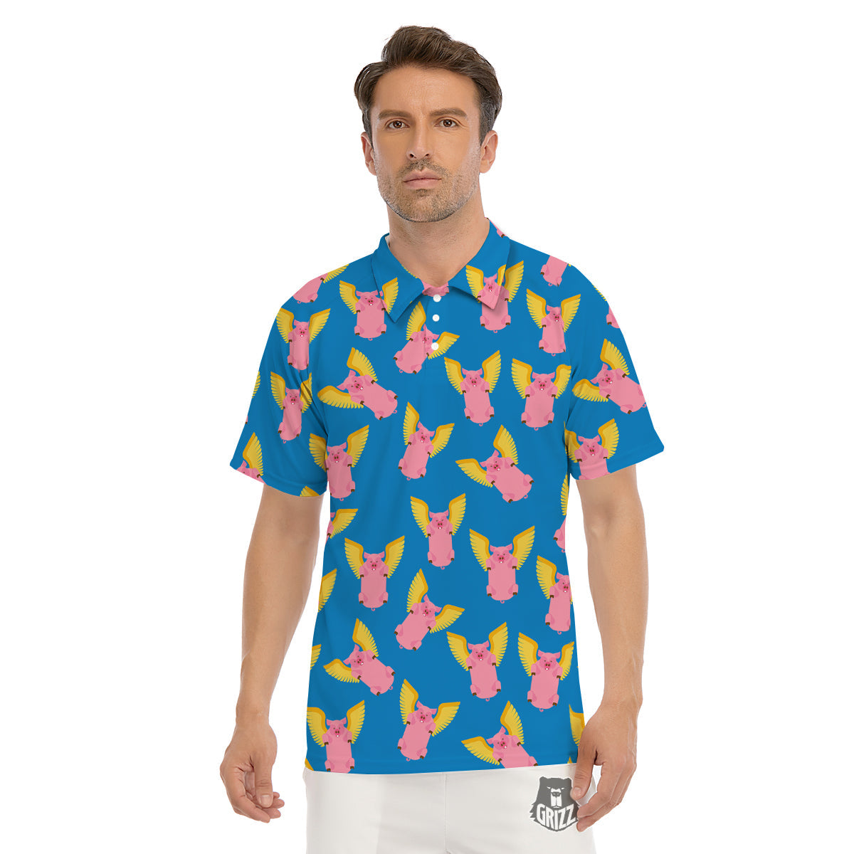 Pig Pink Vintage Print Pattern Men's Golf Shirts-grizzshop