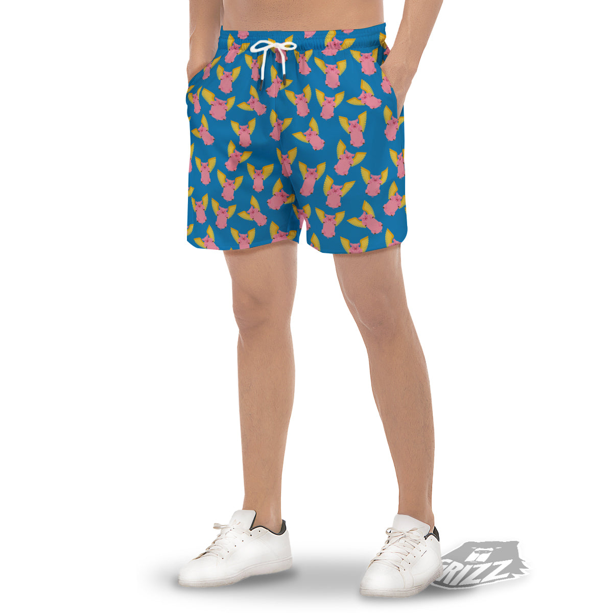 Pig Pink Vintage Print Pattern Men's Gym Shorts-grizzshop