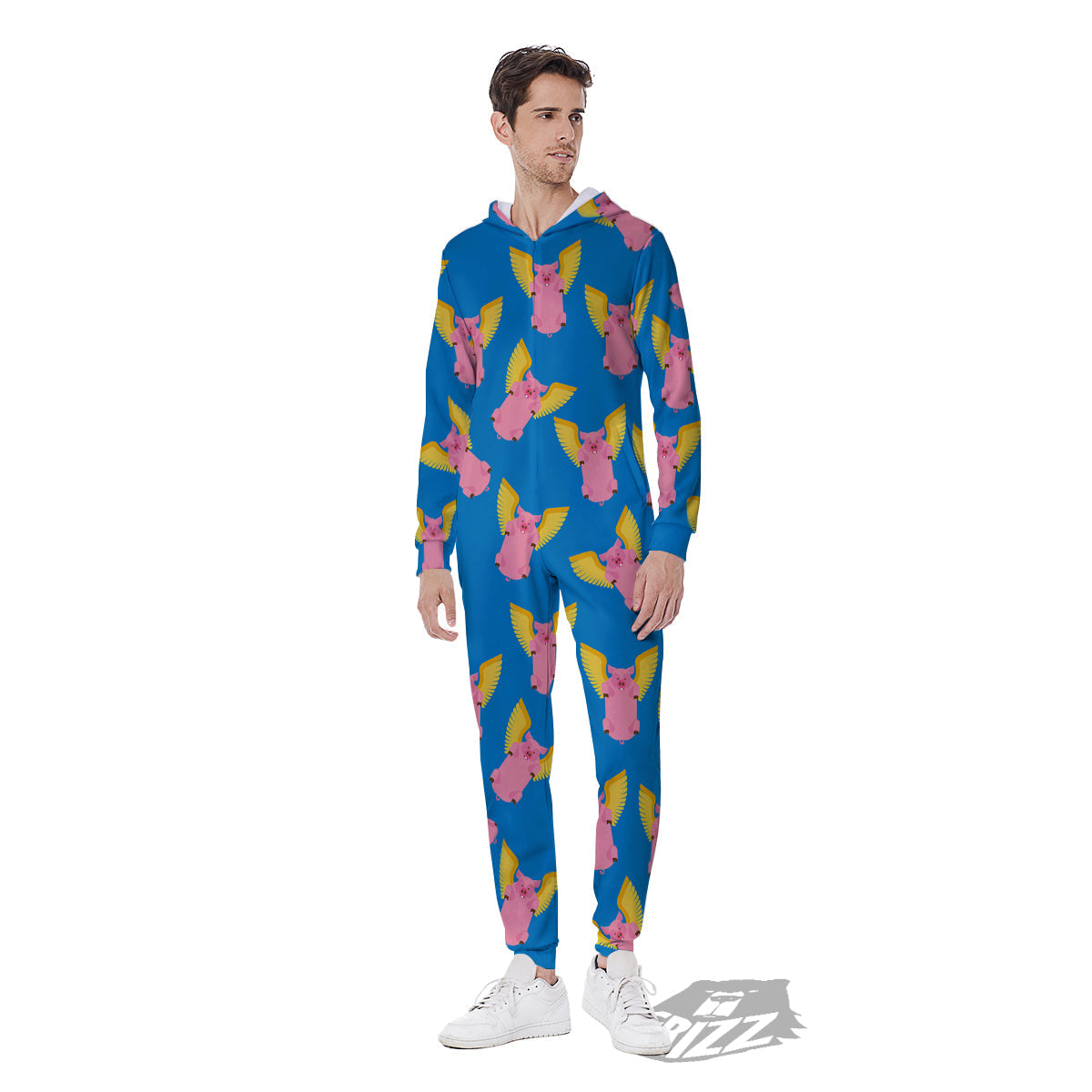 Pig Pink Vintage Print Pattern Men's Jumpsuit-grizzshop