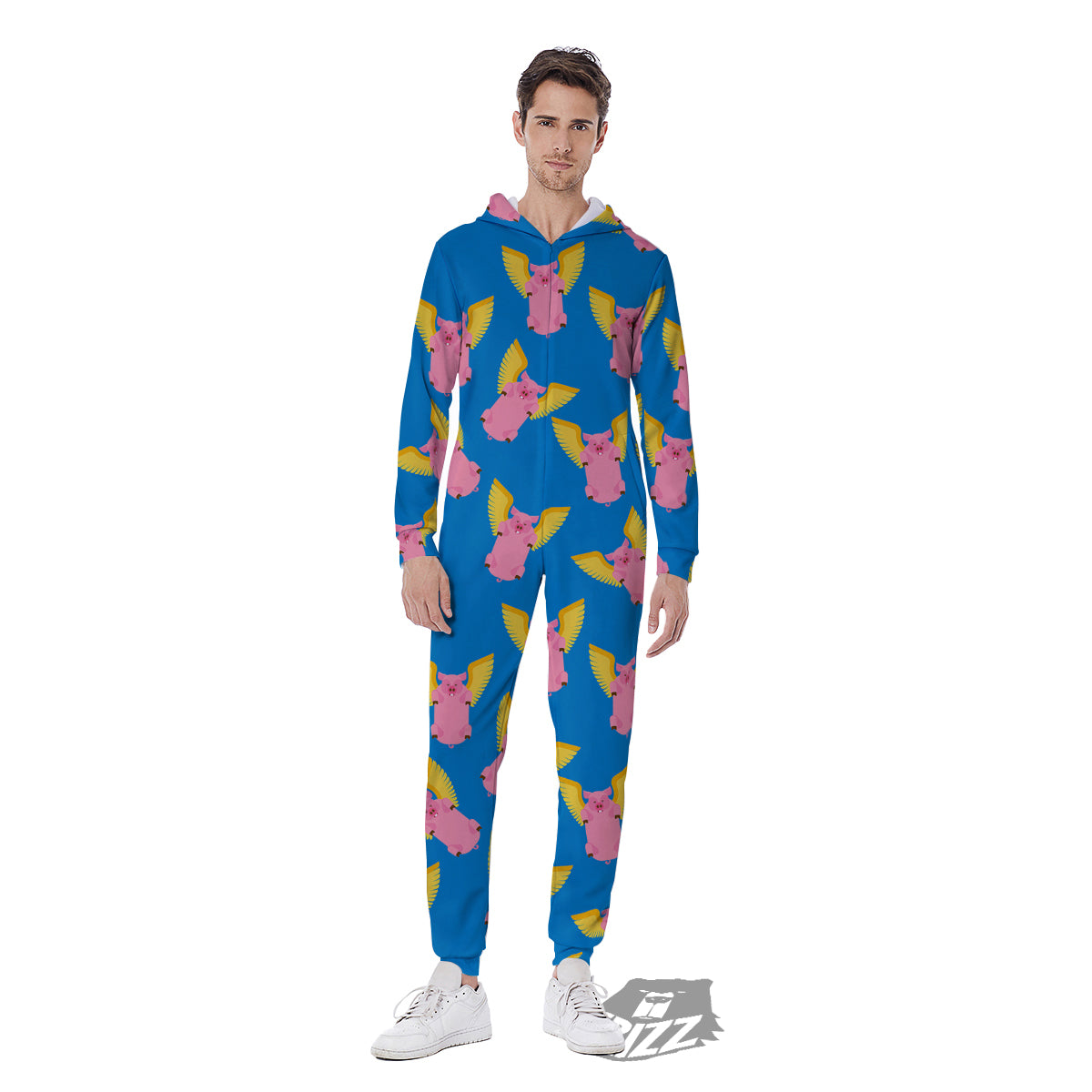 Pig Pink Vintage Print Pattern Men's Jumpsuit-grizzshop