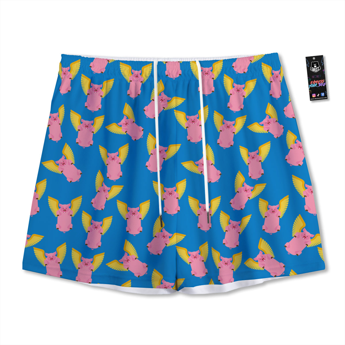 Pig Pink Vintage Print Pattern Mesh Shorts