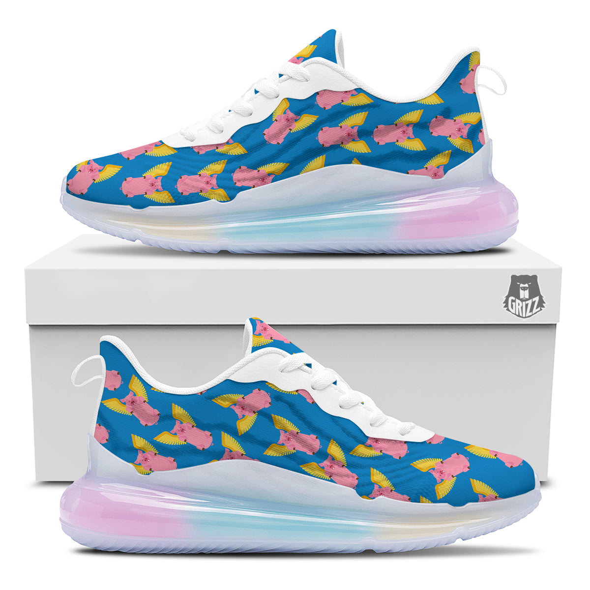 Pig Pink Vintage Print Pattern Running Sneakers-grizzshop