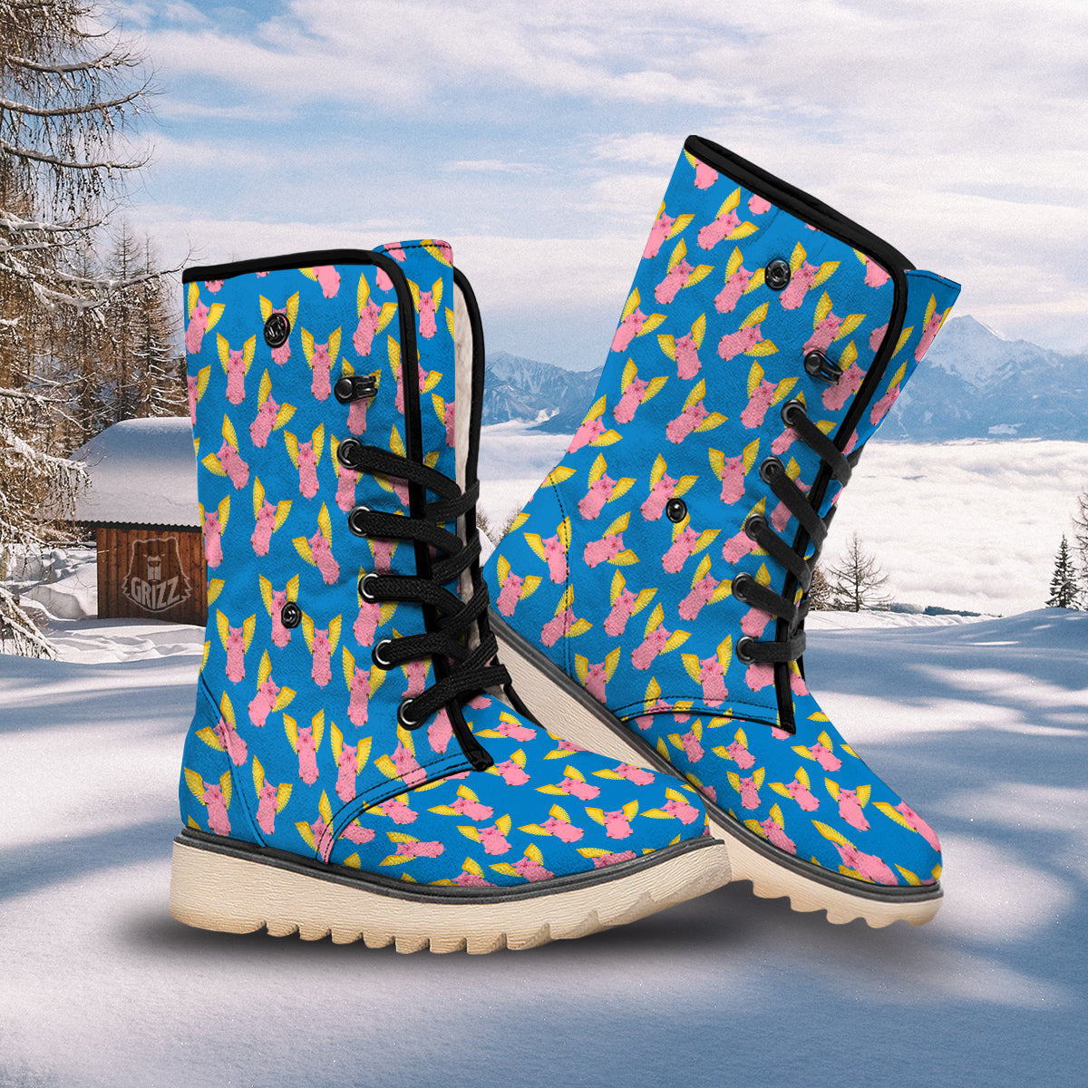 Pig Pink Vintage Print Pattern Snow Boots-grizzshop