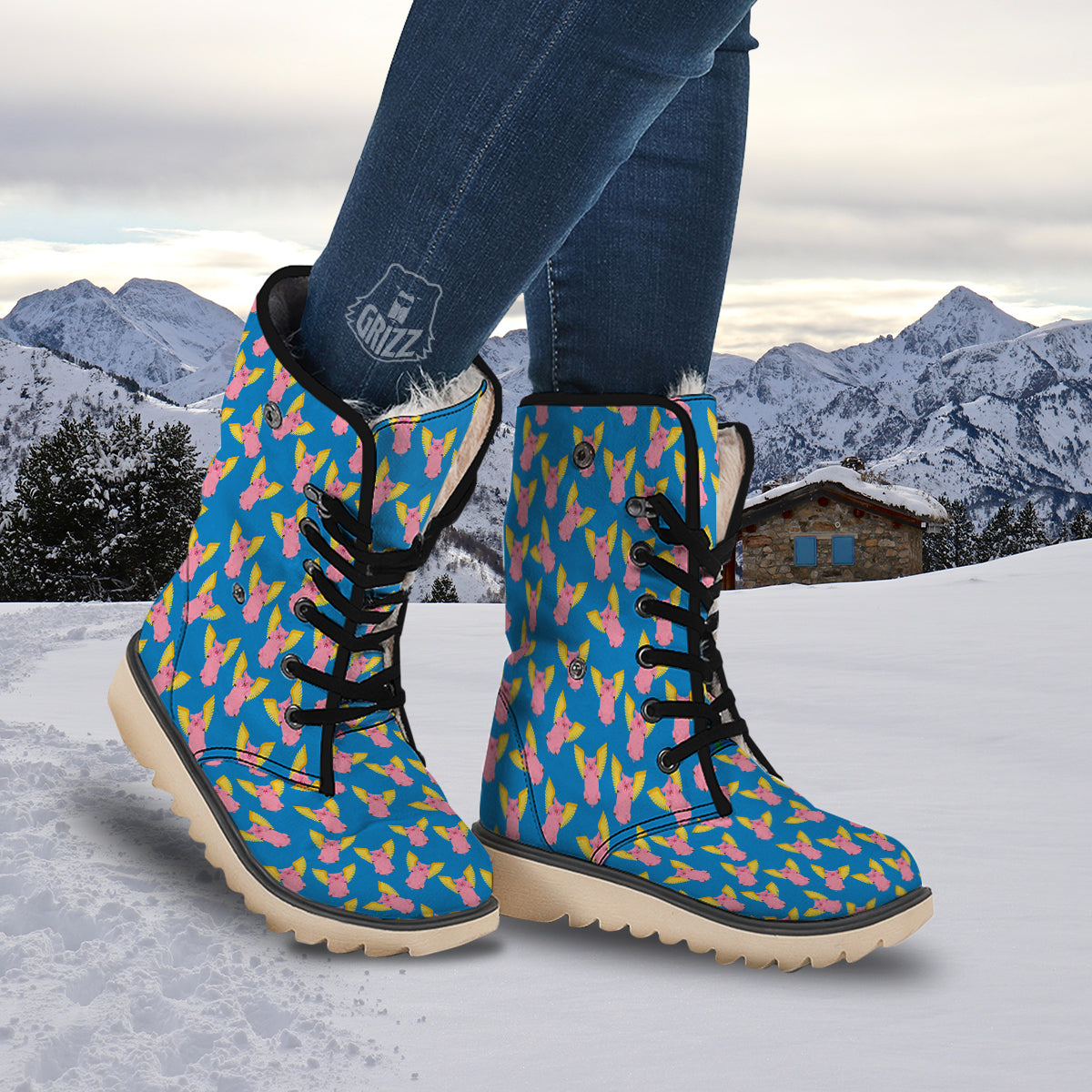 Pig Pink Vintage Print Pattern Snow Boots-grizzshop