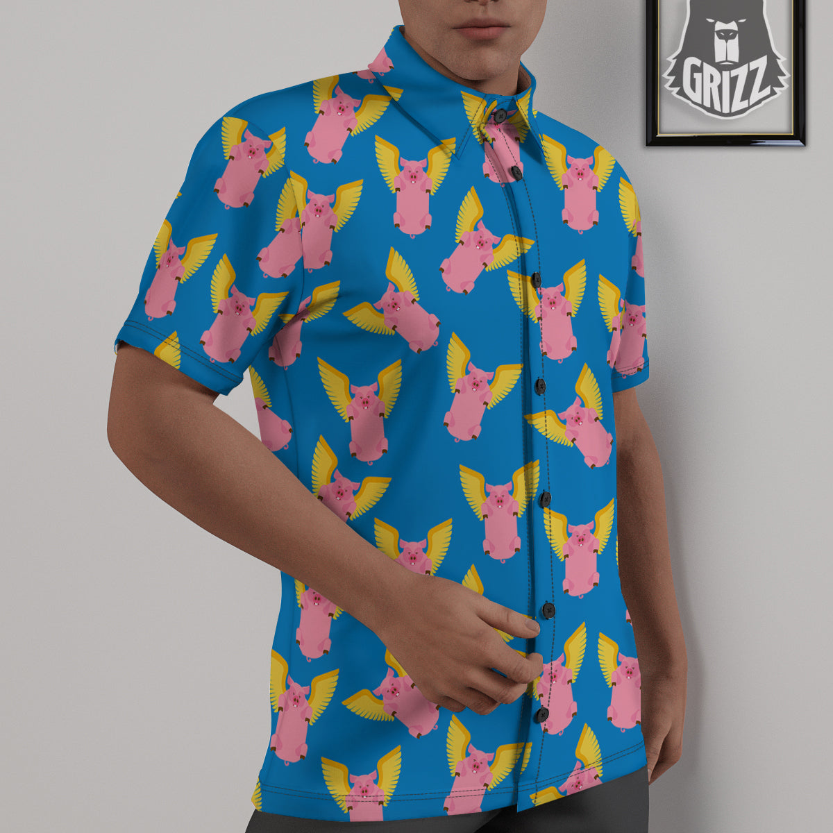 Pig Pink Vintage Print Pattern Untucked Shirts-grizzshop
