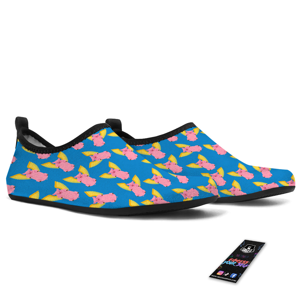 Pig Pink Vintage Print Pattern Water Shoes-grizzshop