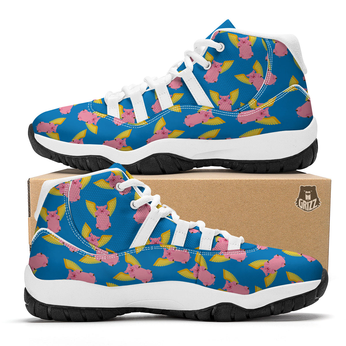 Pig Pink Vintage Print Pattern White Bball Shoes-grizzshop