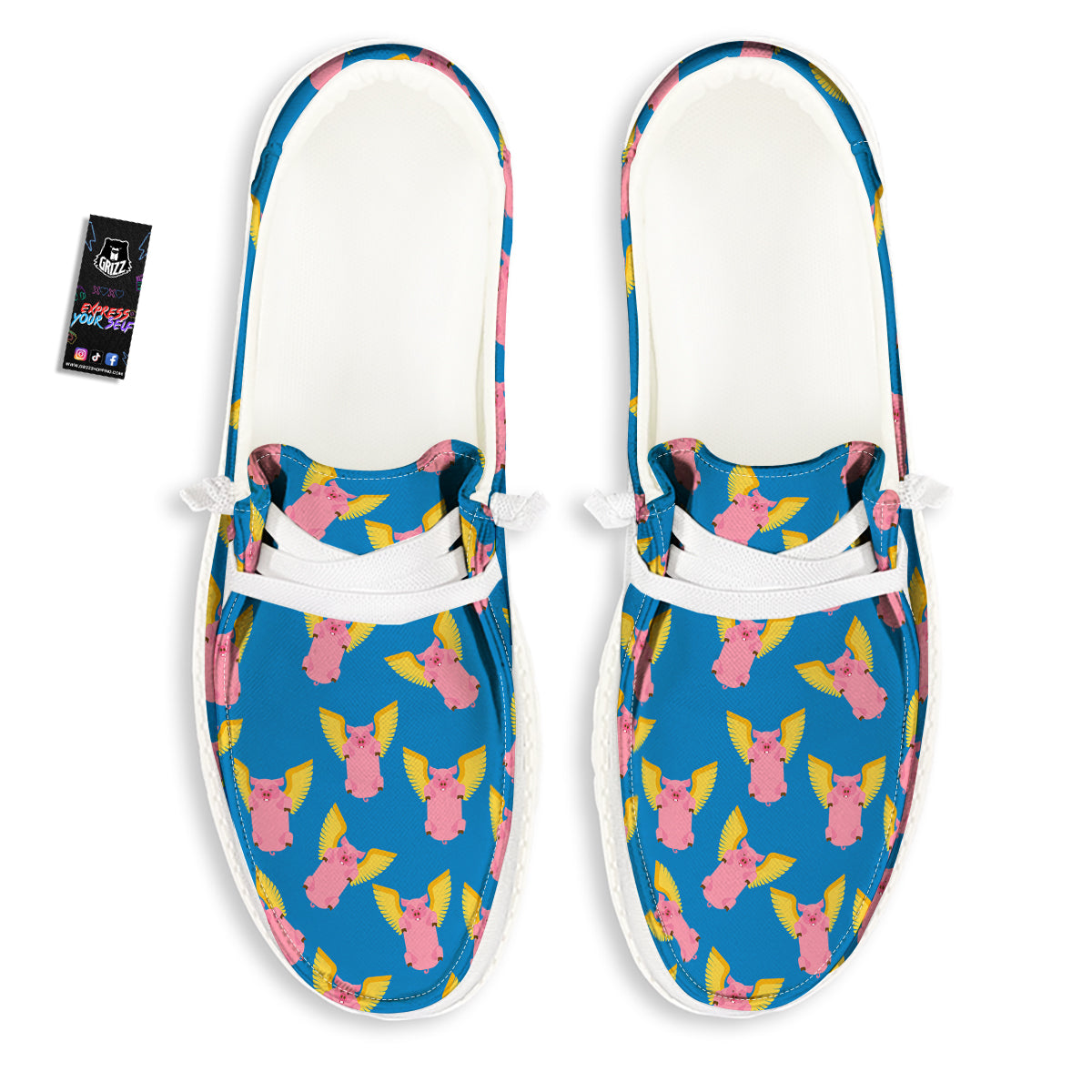 Pig Pink Vintage Print Pattern White Loafers-grizzshop