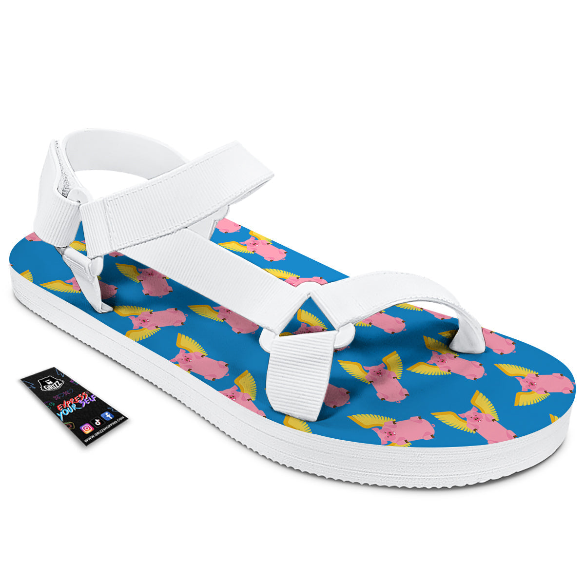 Pig Pink Vintage Print Pattern White Open Toe Sandals-grizzshop
