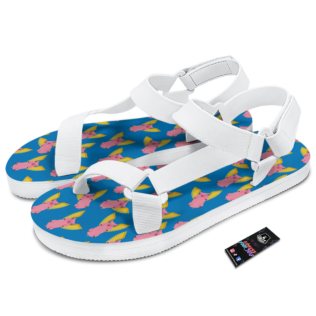 Pig Pink Vintage Print Pattern White Open Toe Sandals-grizzshop