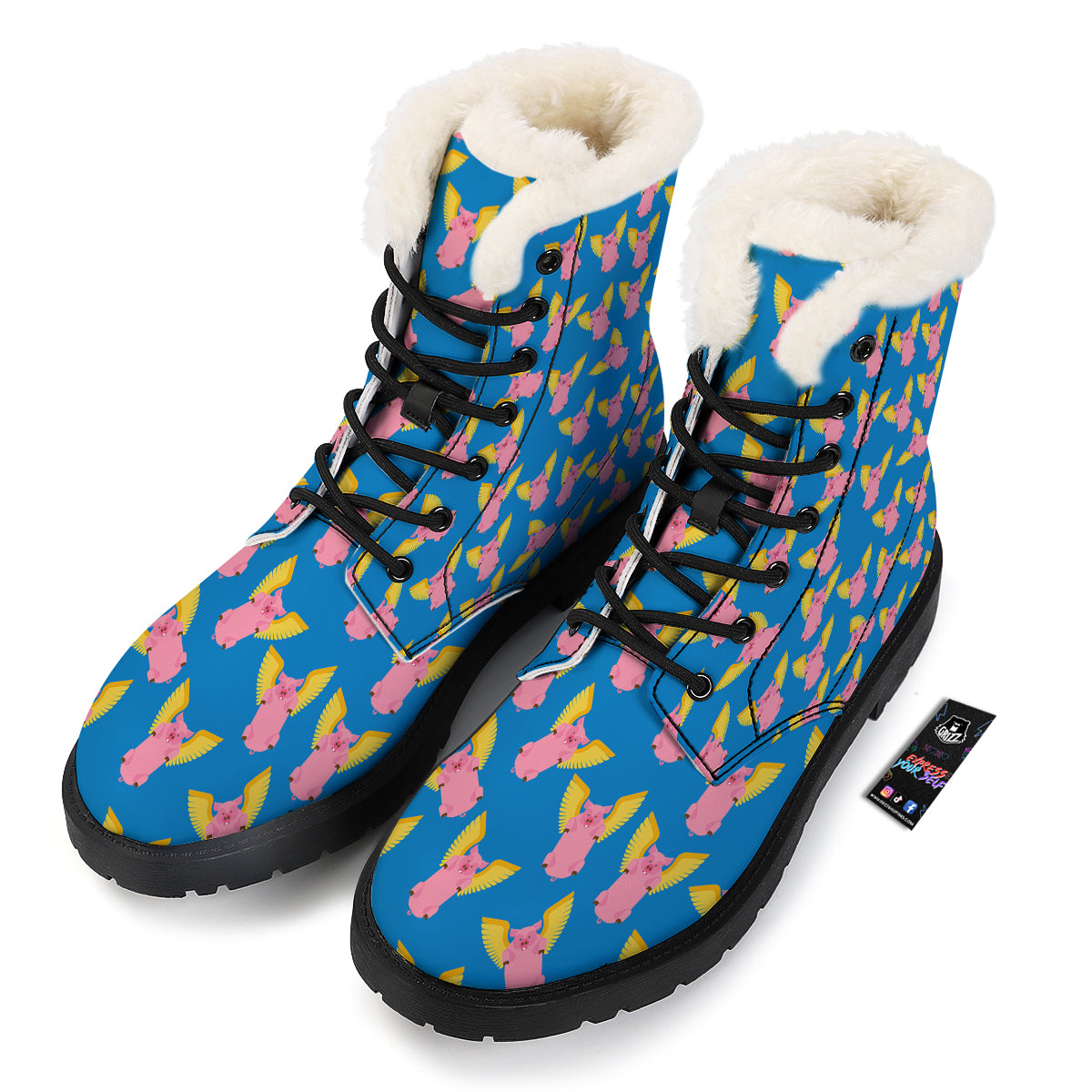 Pig Pink Vintage Print Pattern Winter Boots-grizzshop