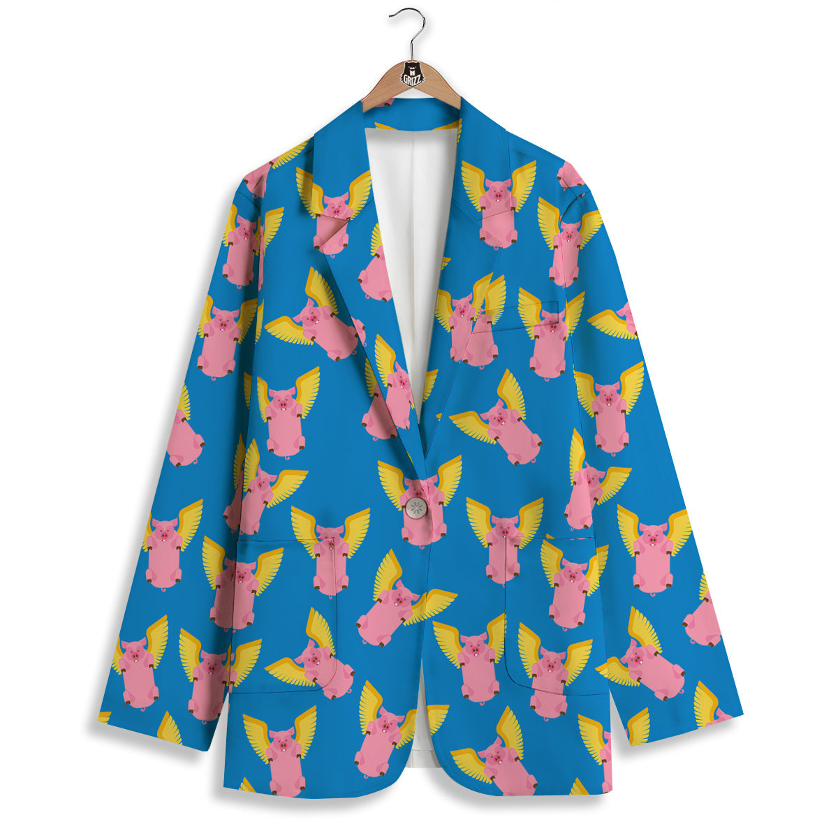 Pig Pink Vintage Print Pattern Women's Blazer-grizzshop
