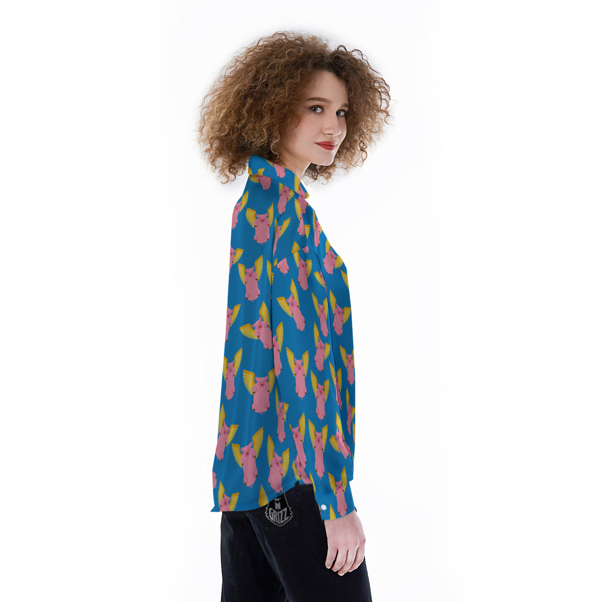 Pig Pink Vintage Print Pattern Women's Long Sleeve Shirts-grizzshop