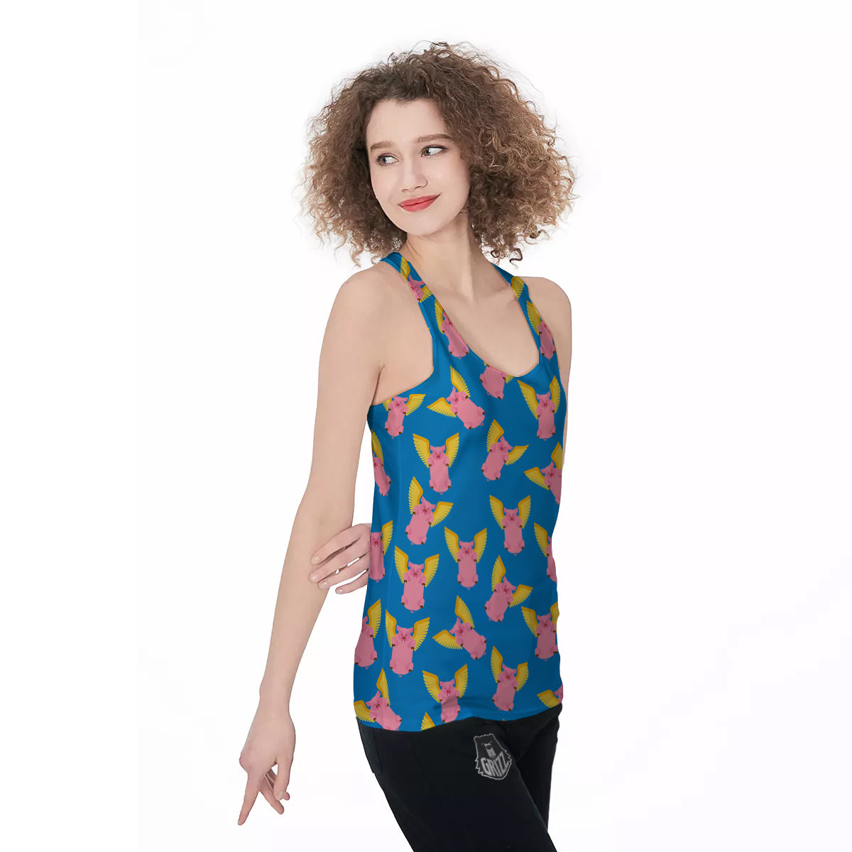 Pig Pink Vintage Print Pattern Women's Racerback Tank Top-grizzshop