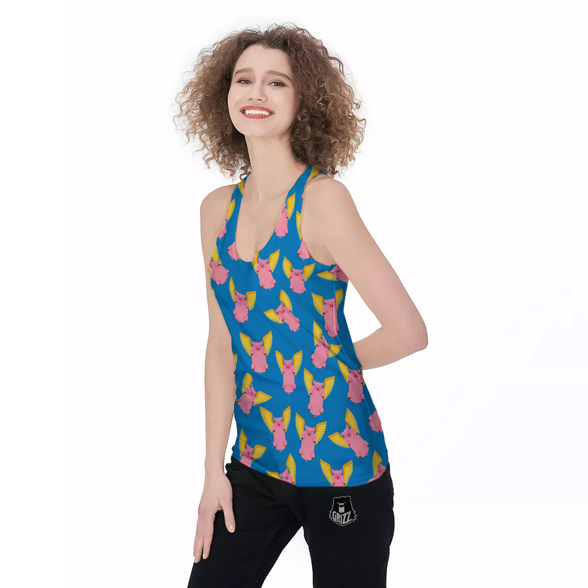 Pig Pink Vintage Print Pattern Women's Racerback Tank Top-grizzshop