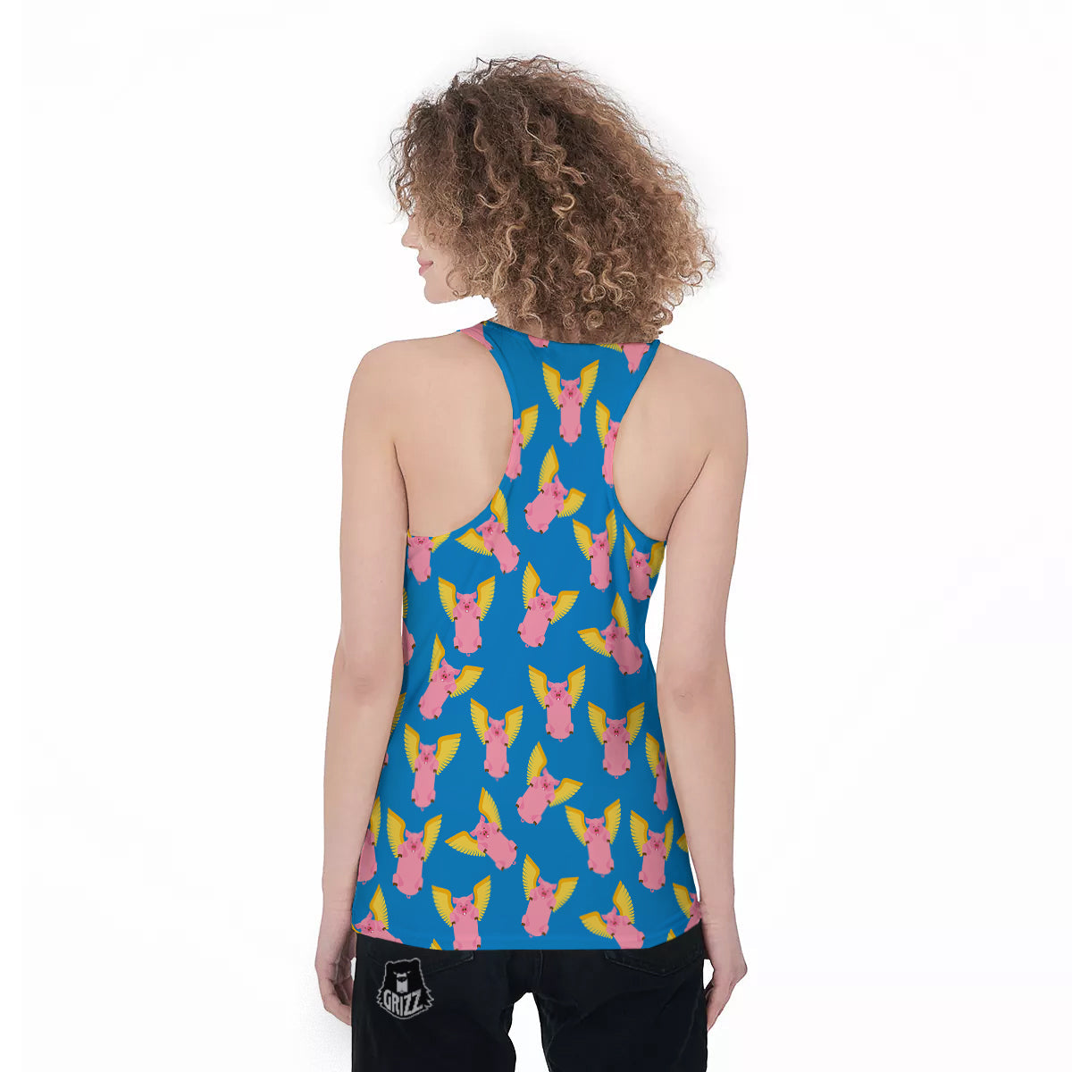 Pig Pink Vintage Print Pattern Women's Racerback Tank Top-grizzshop