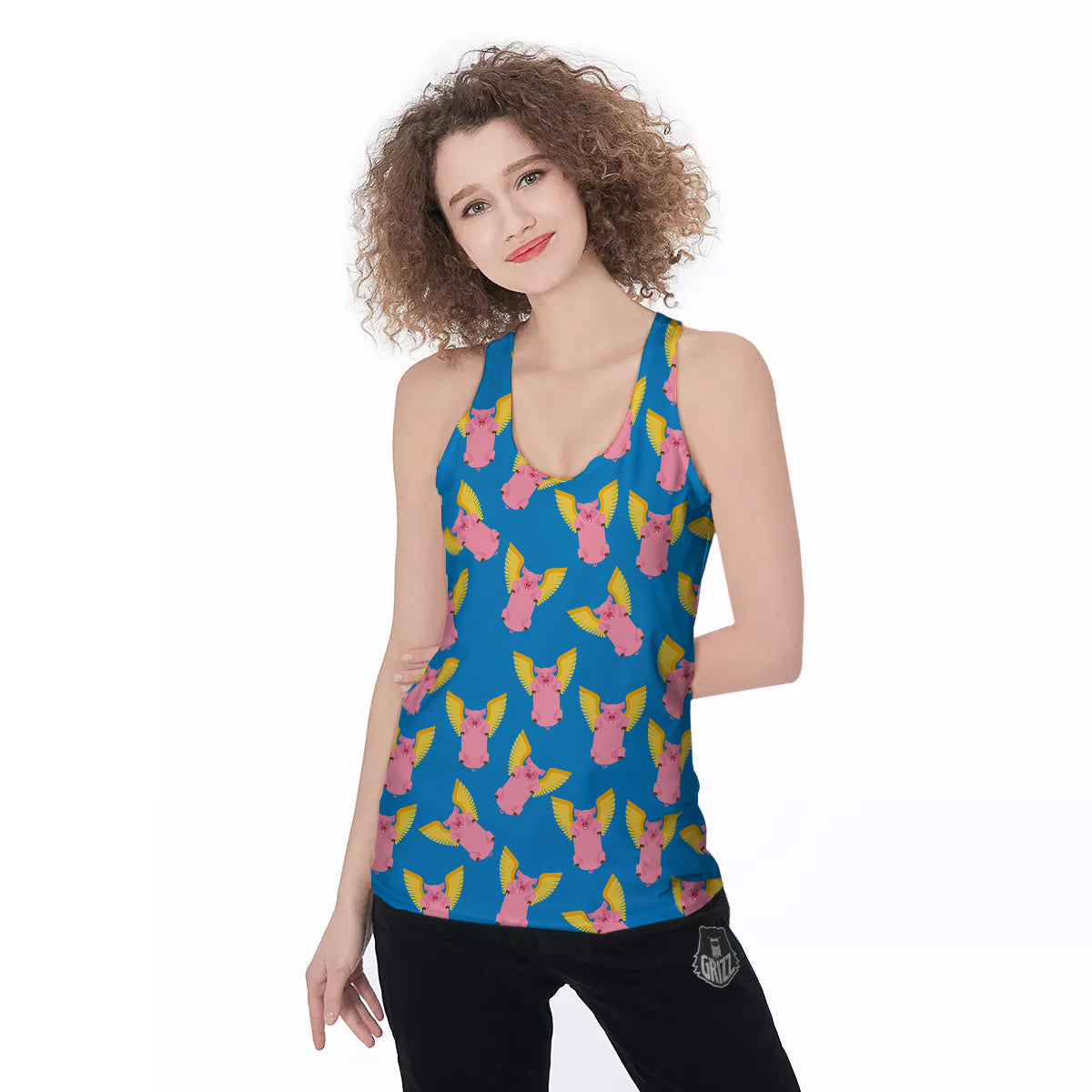 Pig Pink Vintage Print Pattern Women's Racerback Tank Top-grizzshop