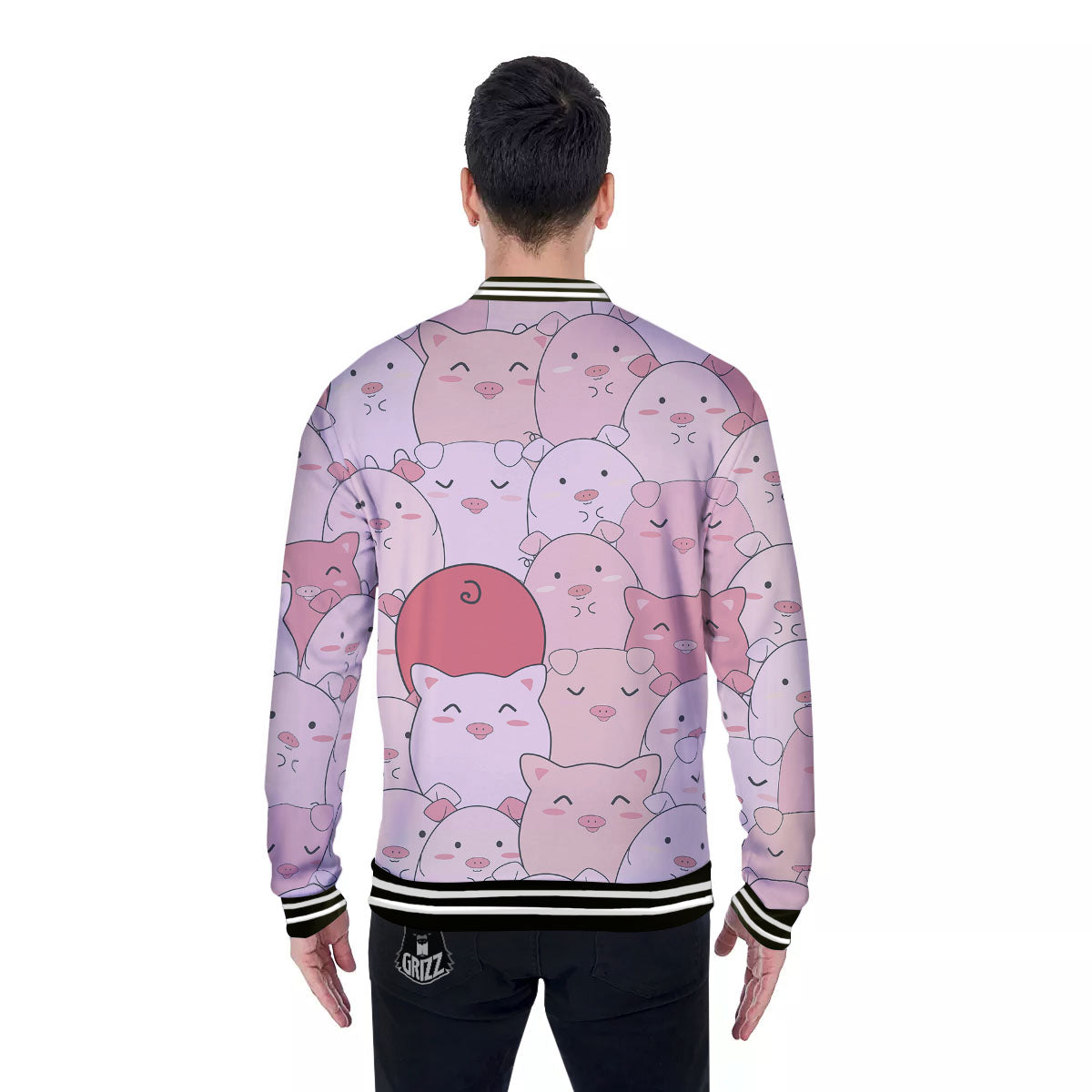 Pig Tail Pink Print Baseball Jacket-grizzshop
