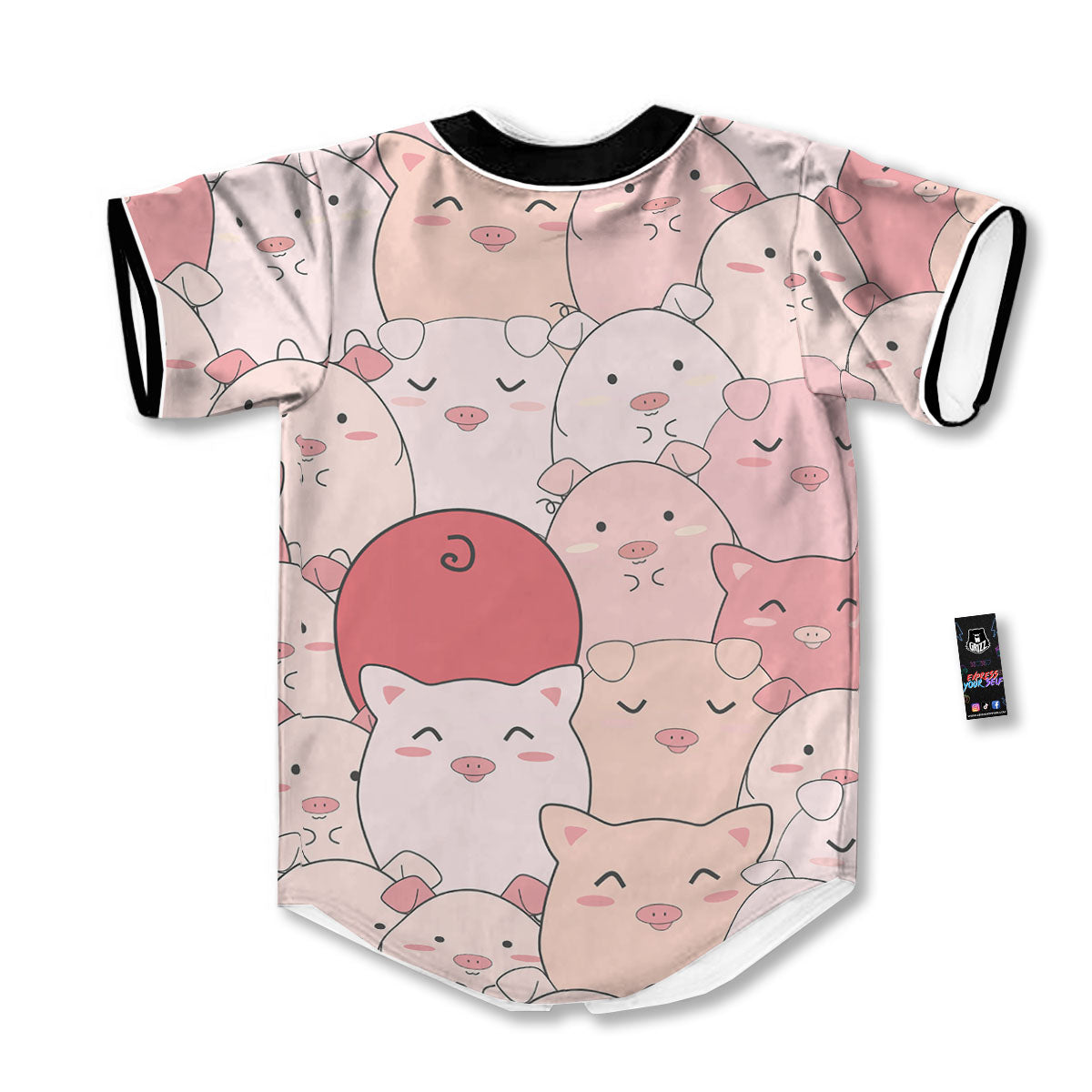Pig Tail Pink Print Baseball Jersey-grizzshop