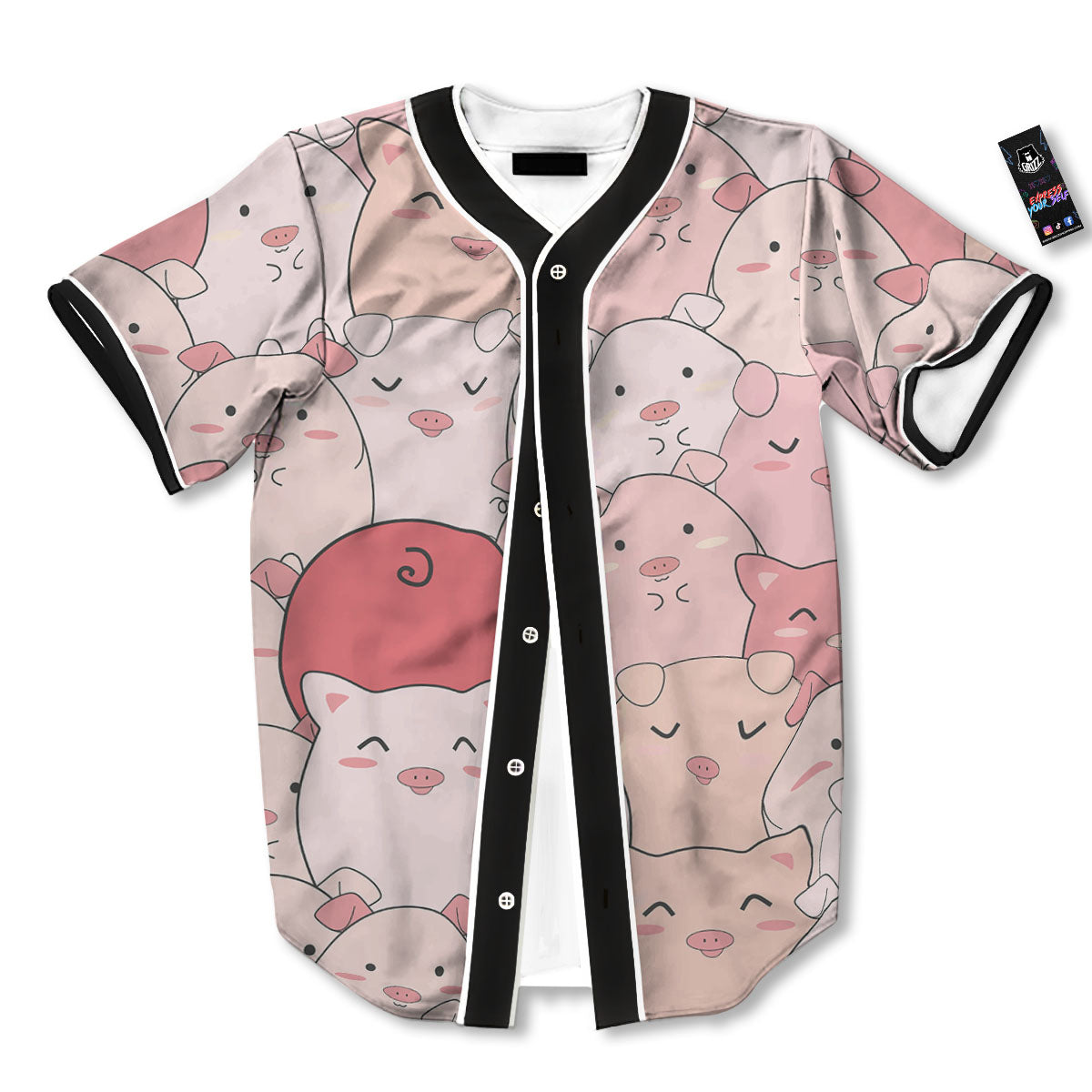 Pig Tail Pink Print Baseball Jersey-grizzshop