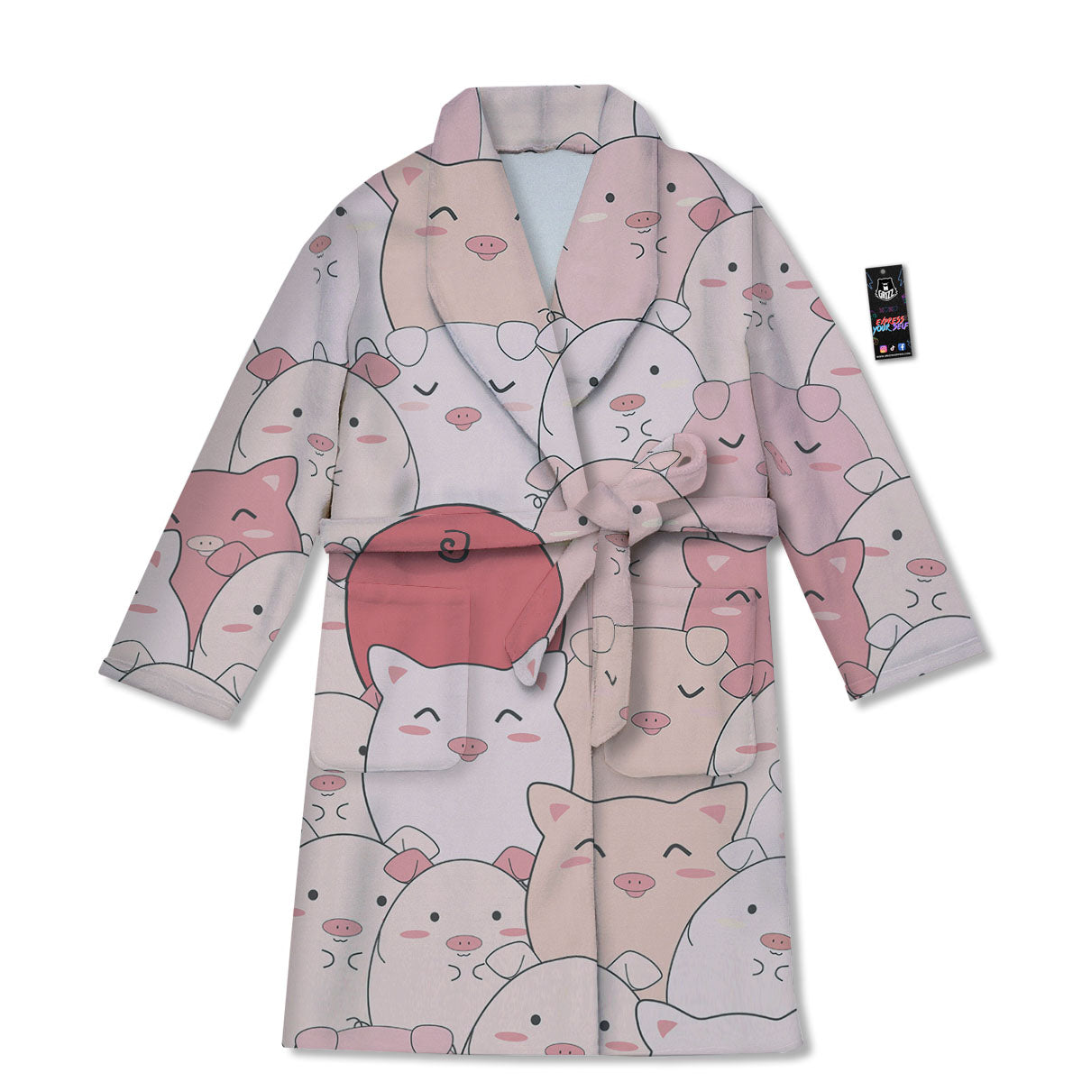 Pig Tail Pink Print Bathrobe-grizzshop