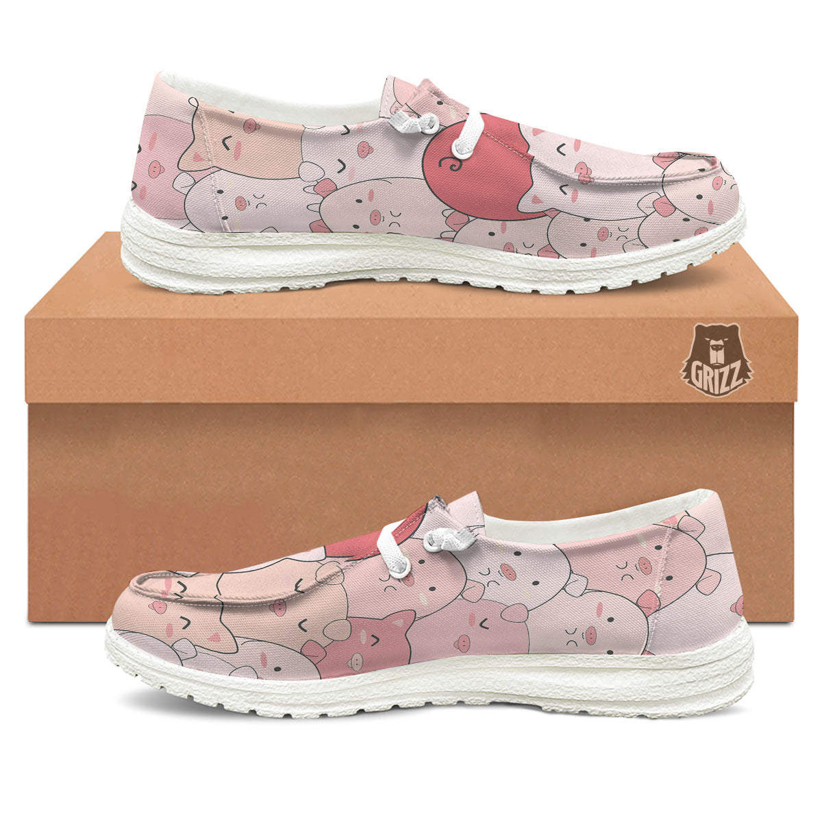 Pig Tail Pink Print Black Loafers-grizzshop