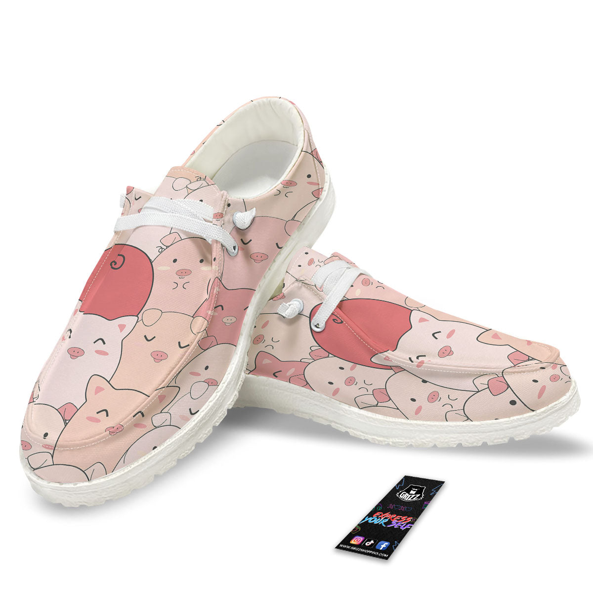 Pig Tail Pink Print Black Loafers-grizzshop