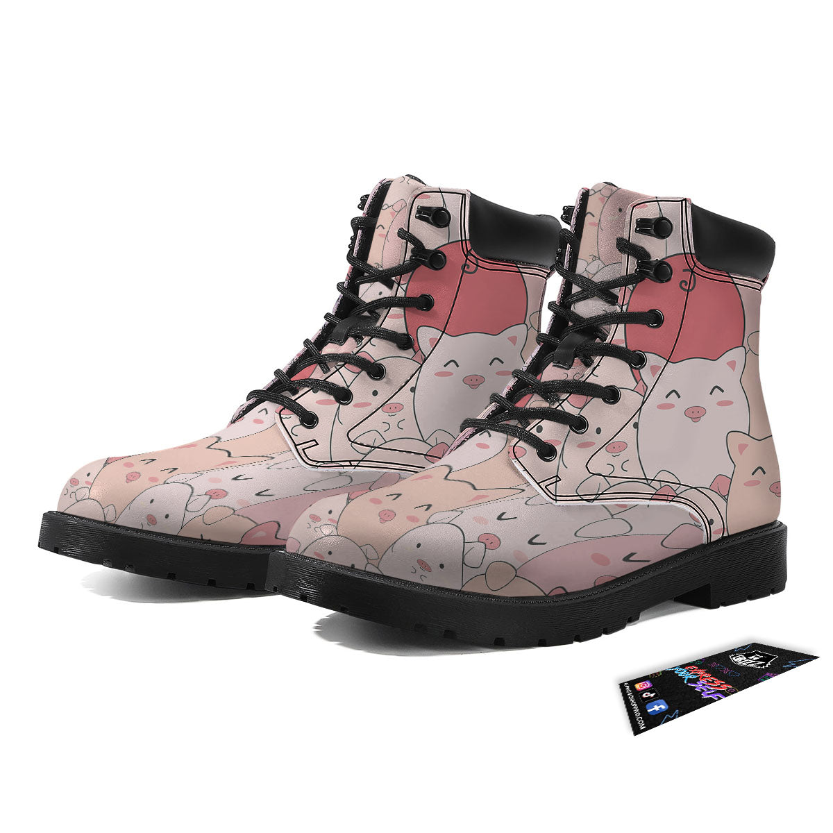 Pig Tail Pink Print Boots-grizzshop