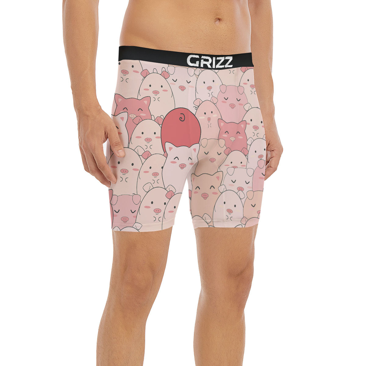 Pig Tail Pink Print Boxer Briefs-grizzshop