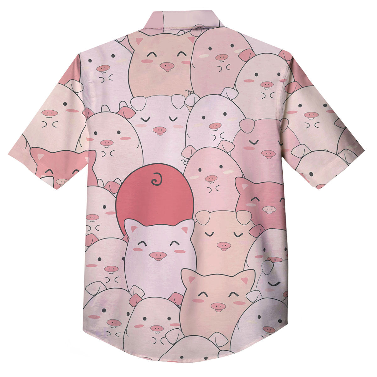 Pig Tail Pink Print Button Up Shirt-grizzshop