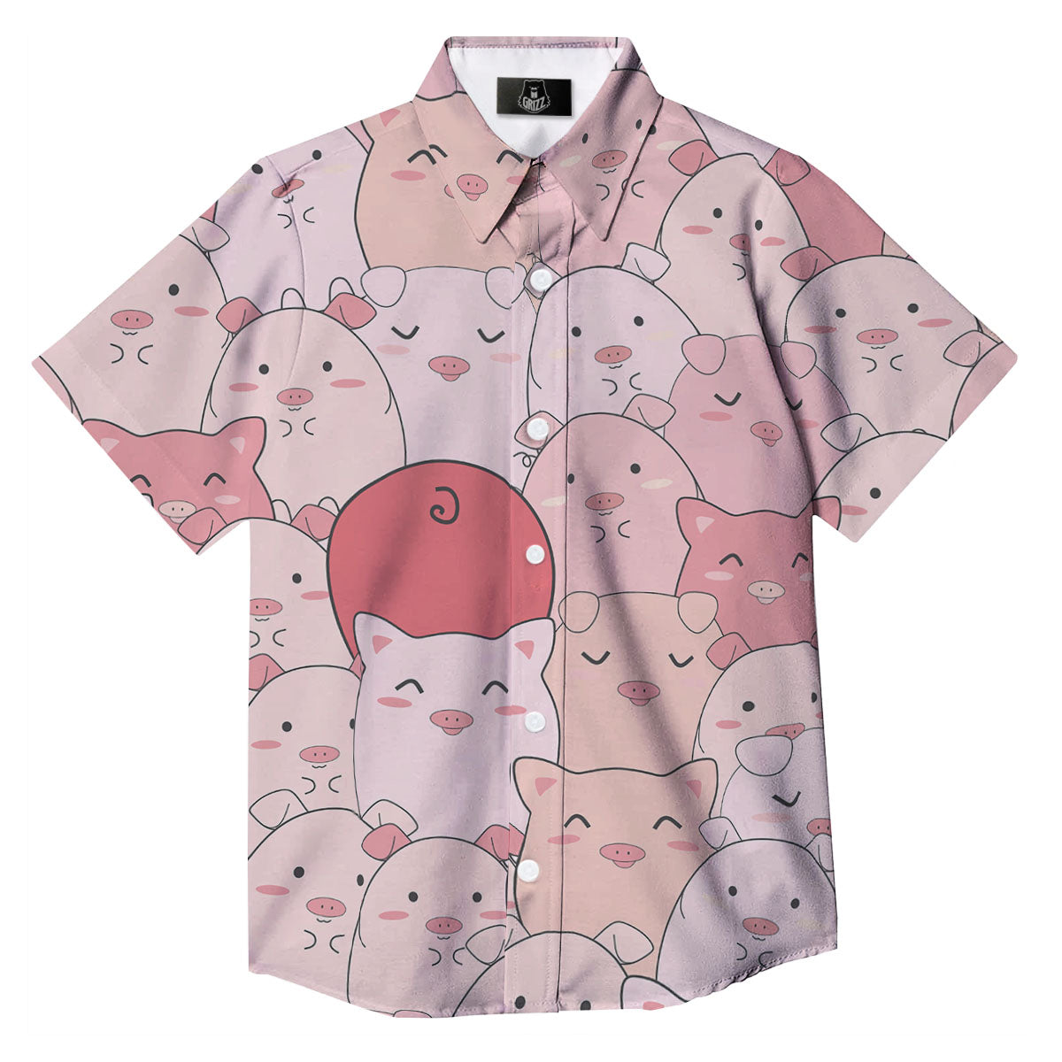 Pig Tail Pink Print Button Up Shirt-grizzshop